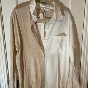 Two-Tone White and Beige Button Down Shirt - NWT - Size L